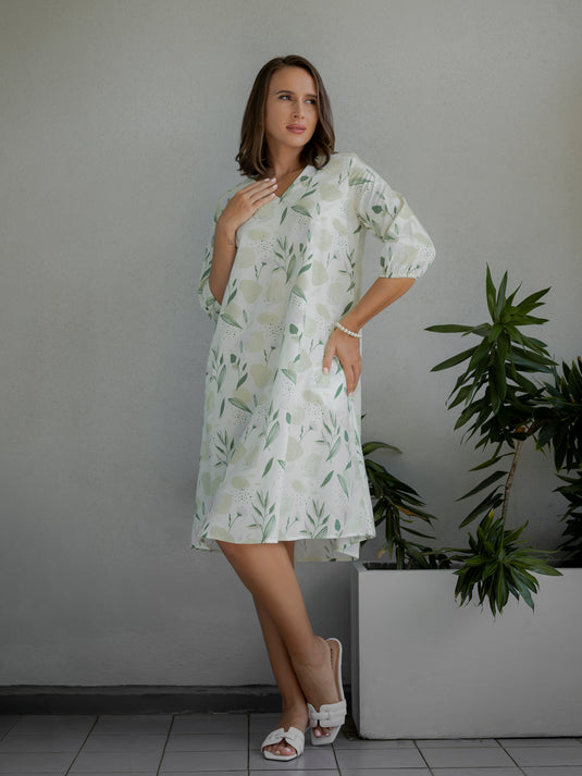 Printed V neck dress