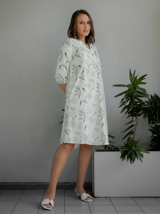 Printed V neck dress