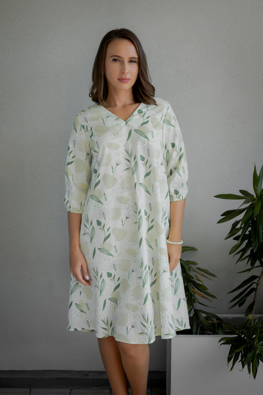 Printed V neck dress