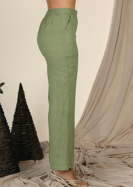 Basic Linen Pant With Elasticated Back