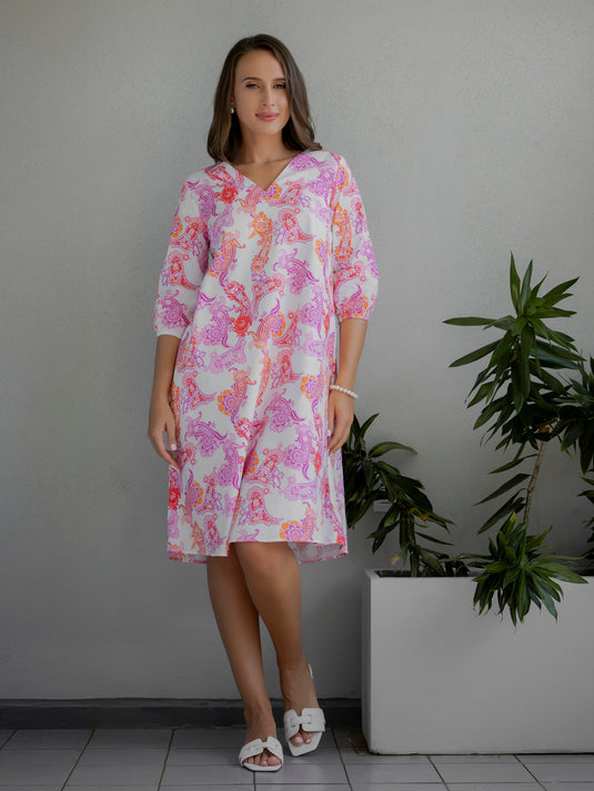 Printed V neck dress