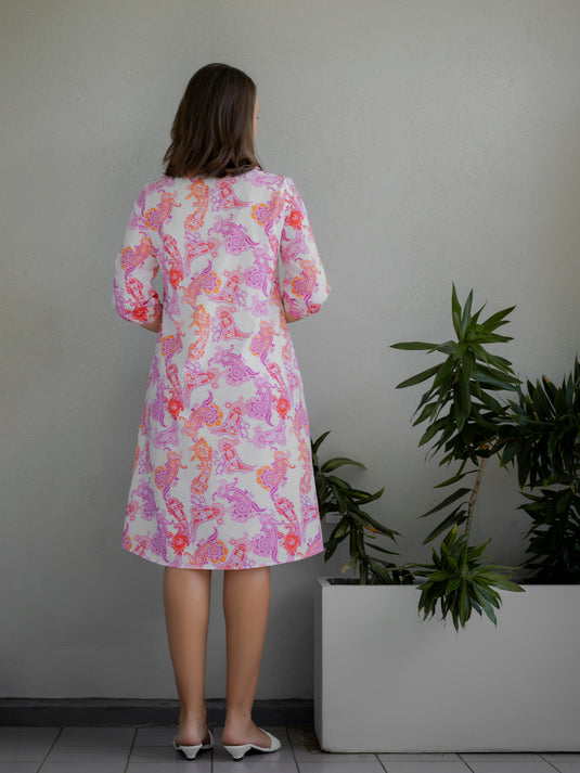 Printed V neck dress