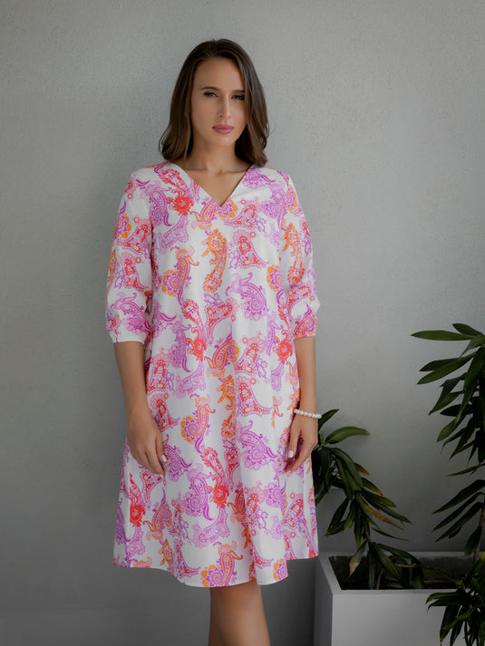 Printed V neck dress