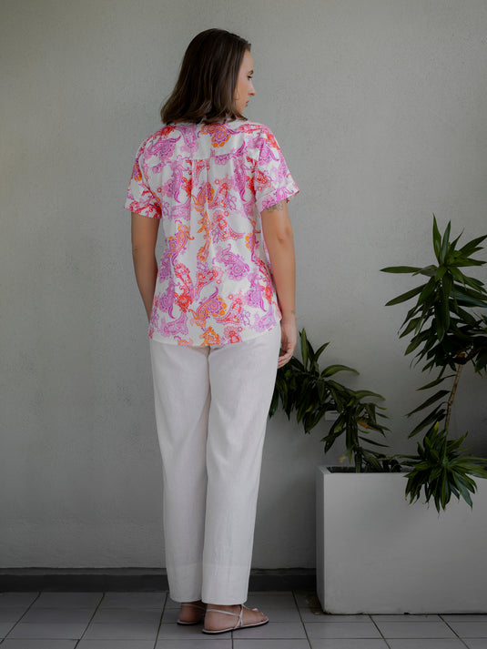 Printed button down blouse