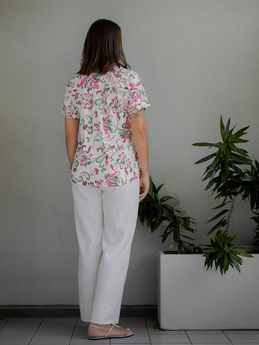 Printed button down blouse