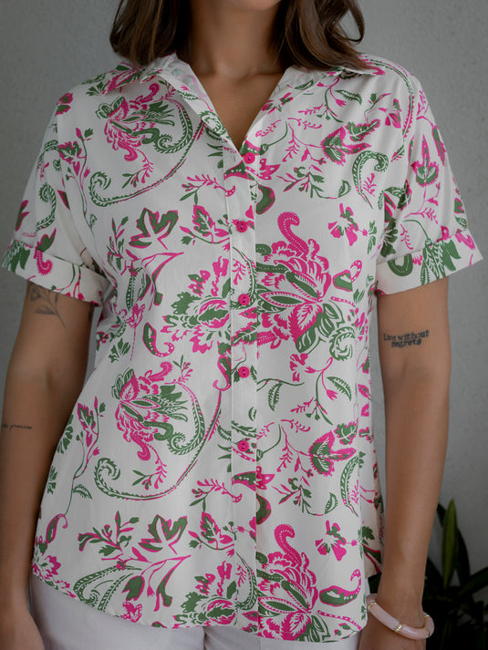 Printed button down blouse