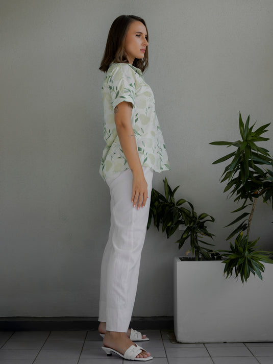 Printed button down blouse