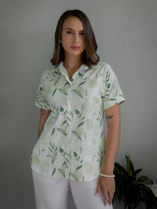 Printed button down blouse