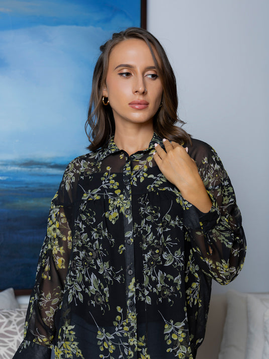 Cut panel detail flowy blouse