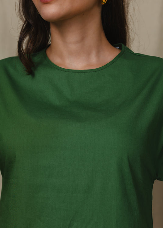 Round neck dress withpuff sleeves