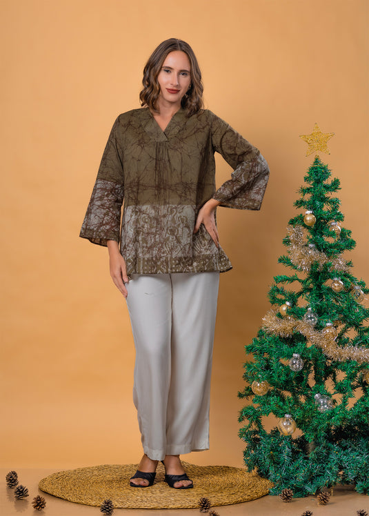 Batik bell sleeve top