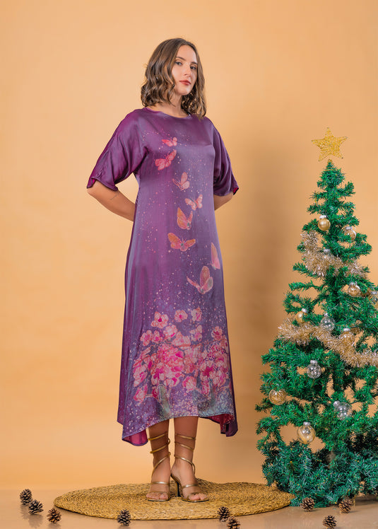 Batik round neck rayon silk dress