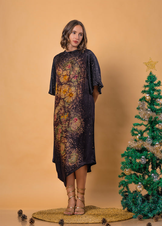 Batik drape side midi dress dress