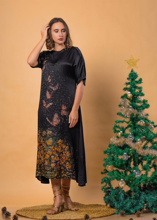 Batik round neck rayon silk dress