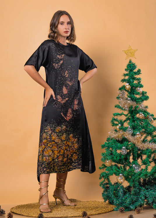 Batik round neck rayon silk dress