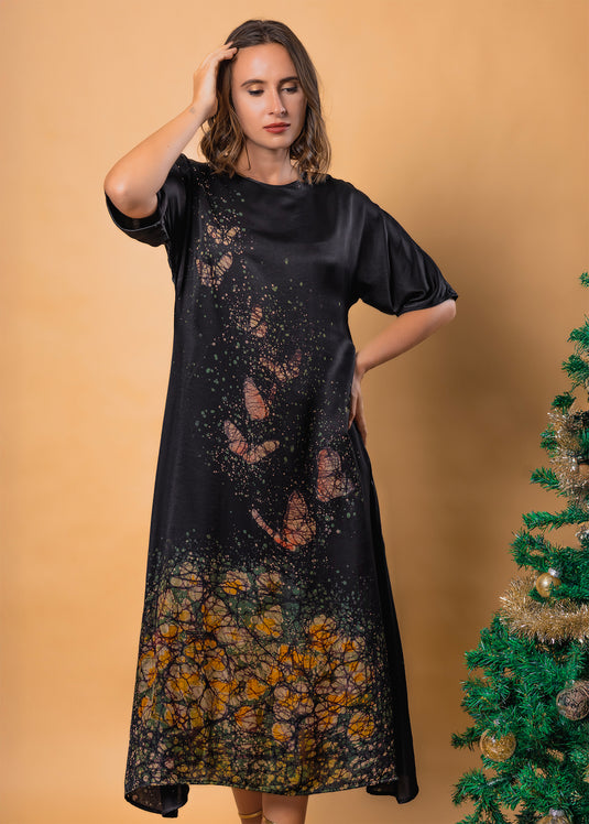 Batik round neck rayon silk dress