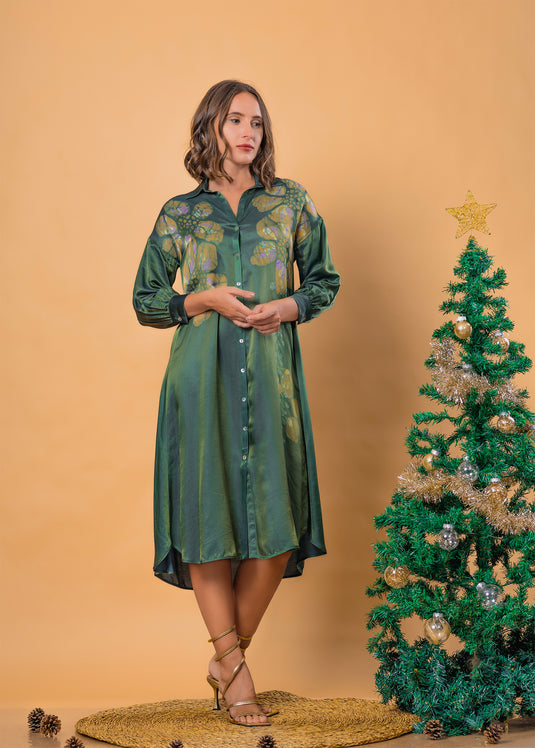 Batik floral dress detailed with bishop sleeves