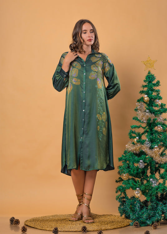 Batik floral dress detailed with bishop sleeves