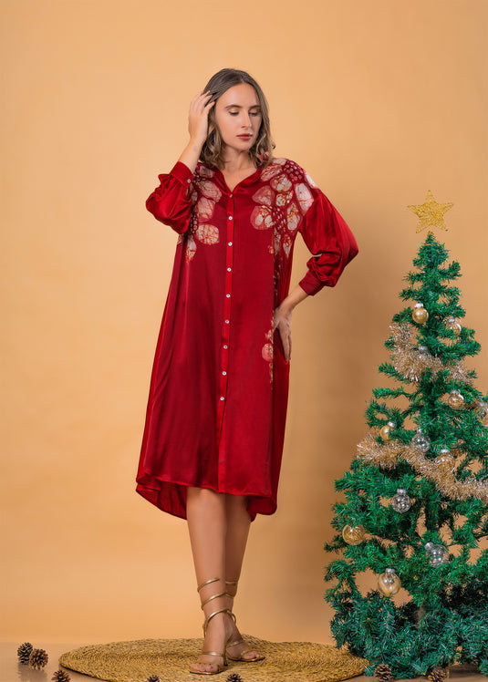 Batik floral dress detailed with bishop sleeves