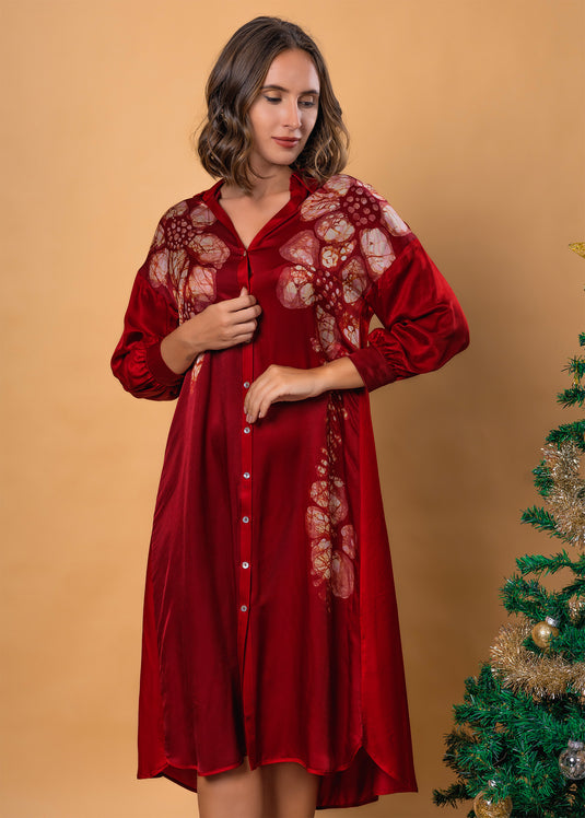 Batik floral dress detailed with bishop sleeves