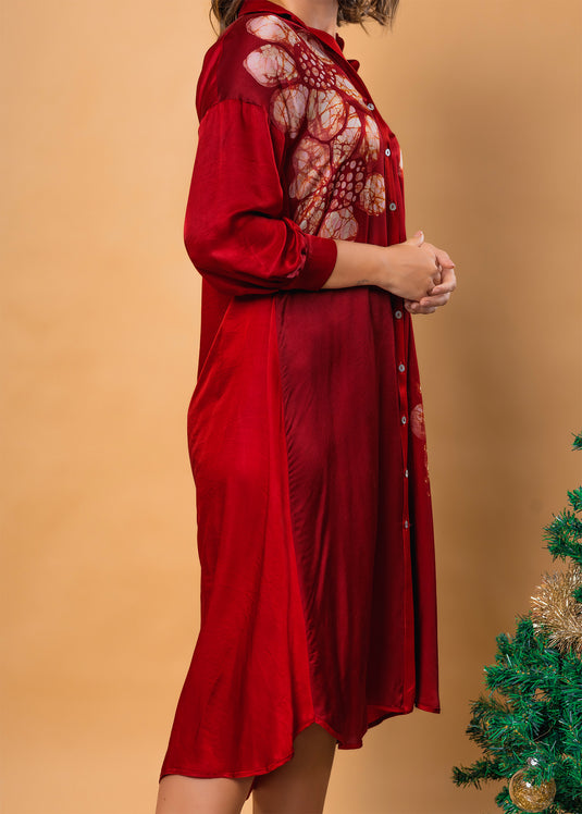 Batik floral dress detailed with bishop sleeves