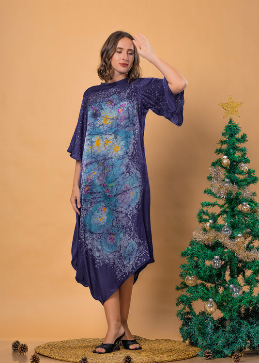 Batik drape side midi dress dress