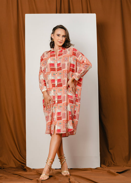 Long sleeve kaftan dress with collar