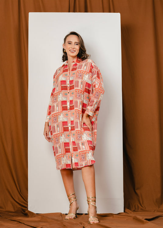 Long sleeve kaftan dress with collar