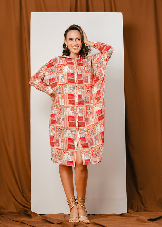 Long sleeve kaftan dress with collar