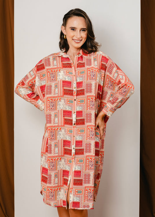 Long sleeve kaftan dress with collar