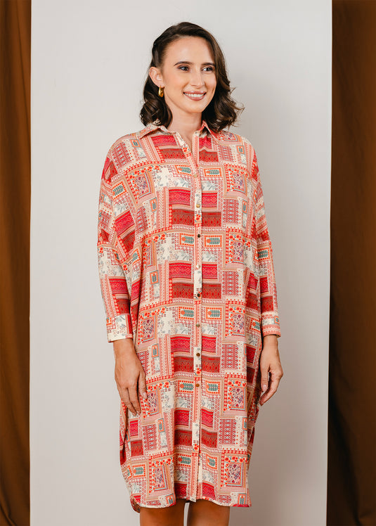Long sleeve kaftan dress with collar