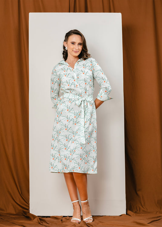 Printed basic shift dress with half placket