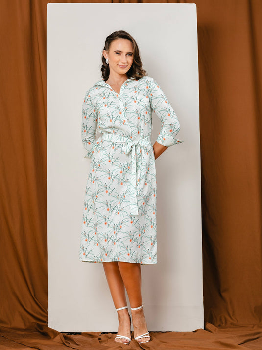 Printed basic shift dress with half placket
