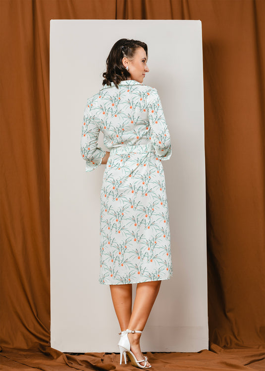 Printed basic shift dress with half placket