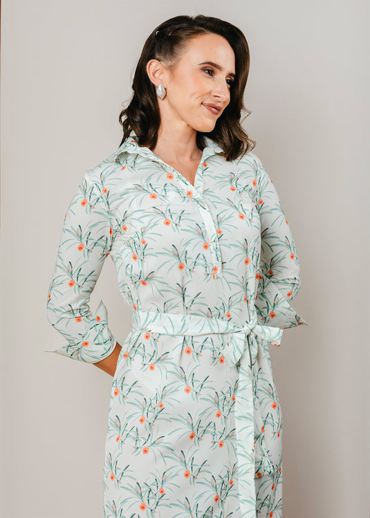 Printed basic shift dress with half placket