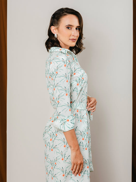 Printed basic shift dress with half placket