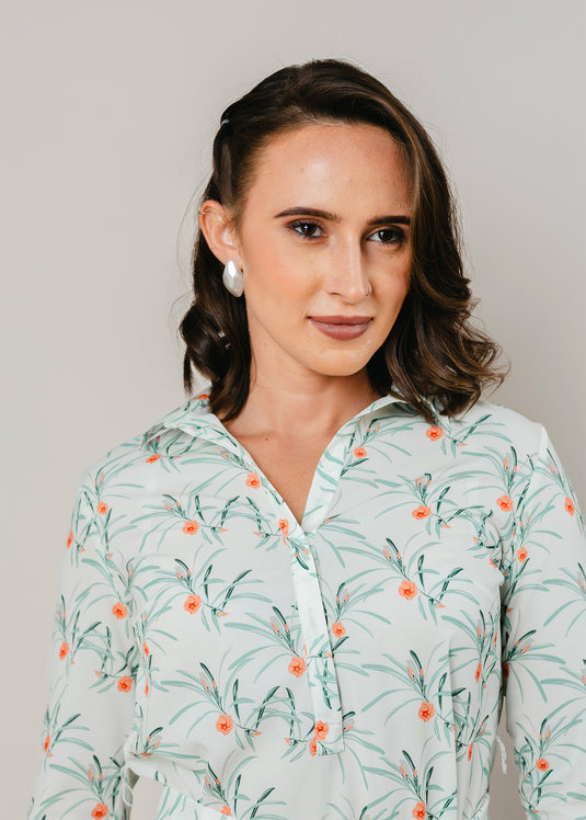 Printed basic shift dress with half placket