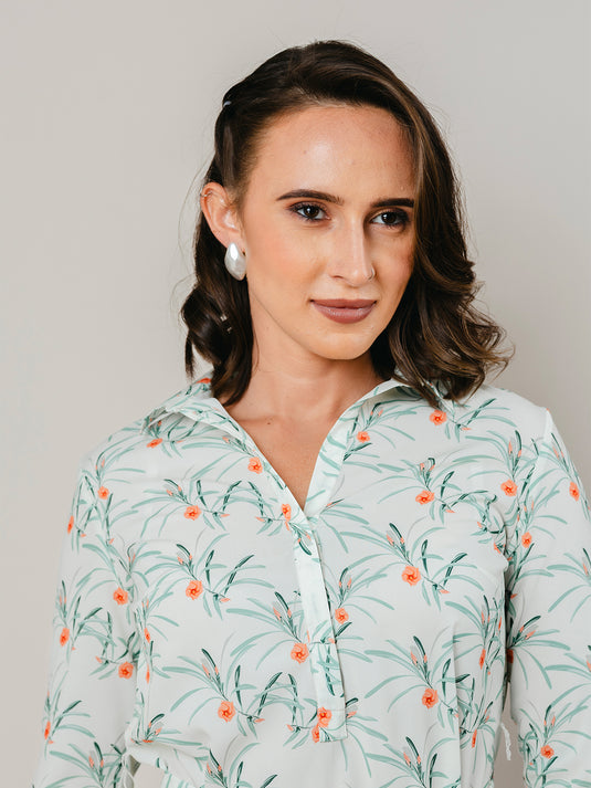Printed basic shift dress with half placket