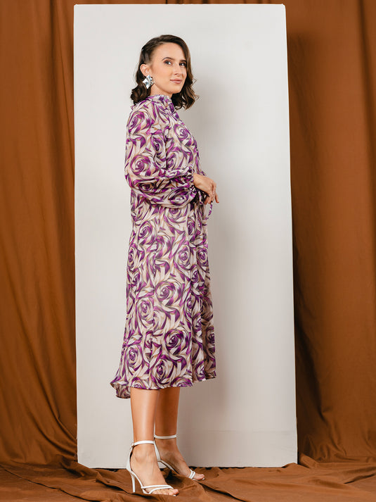 Button down printed dress with long sleeves