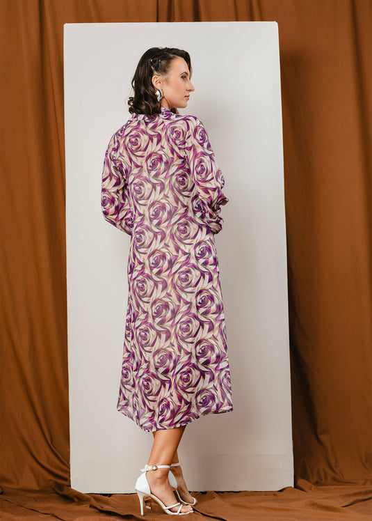 Button down printed dress with long sleeves