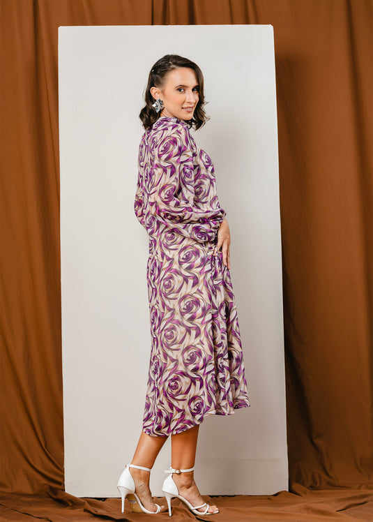 Button down printed dress with long sleeves