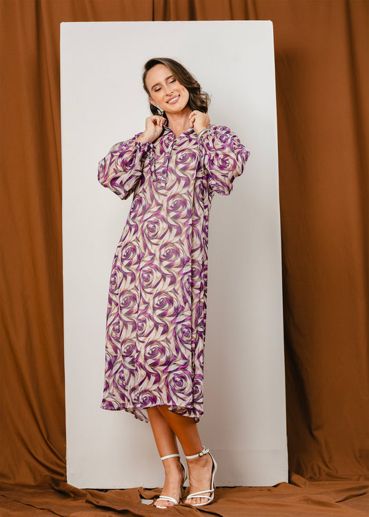 Button down printed dress with long sleeves