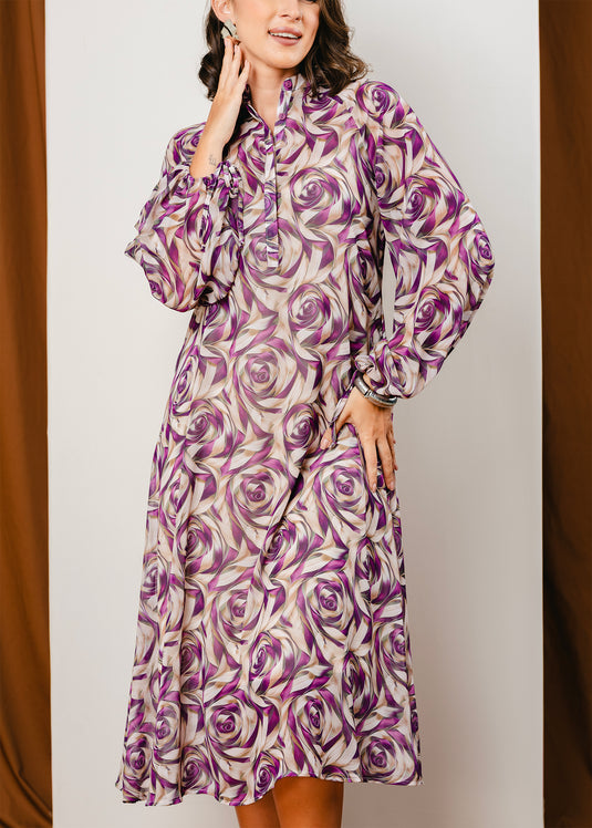 Button down printed dress with long sleeves