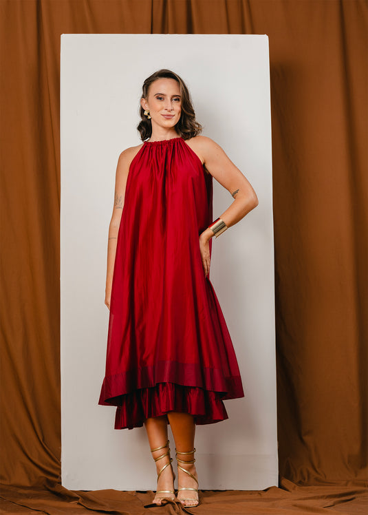 Double layer halter maxi dress with back tie