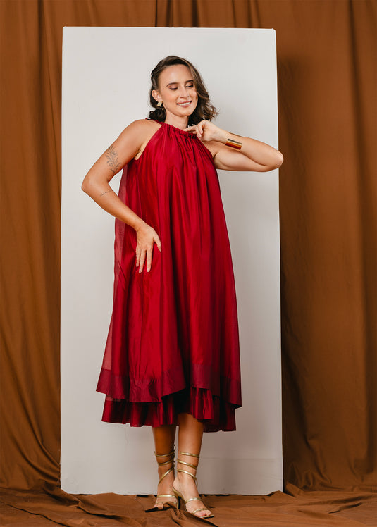 Double layer halter maxi dress with back tie