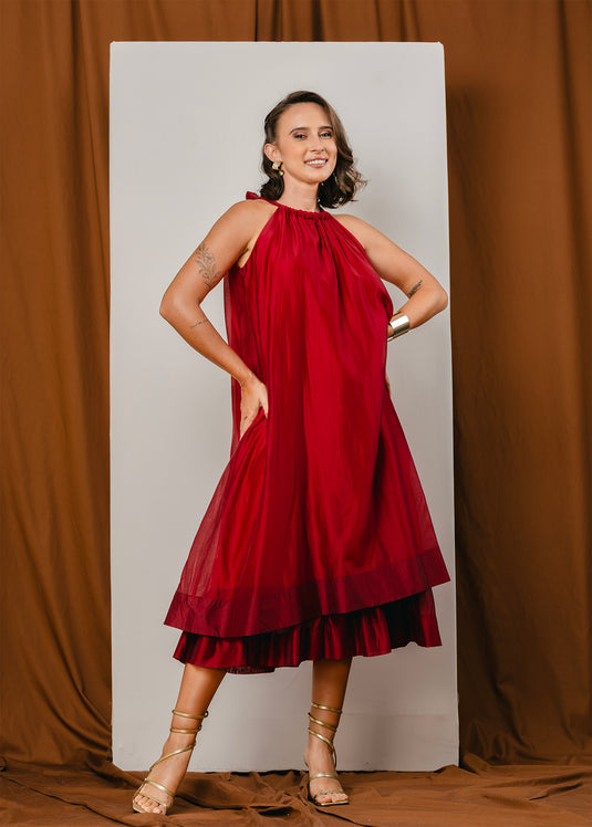 Double layer halter maxi dress with back tie