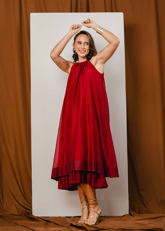 Double layer halter maxi dress with back tie