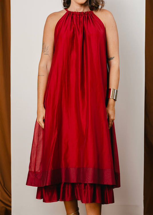 Double layer halter maxi dress with back tie