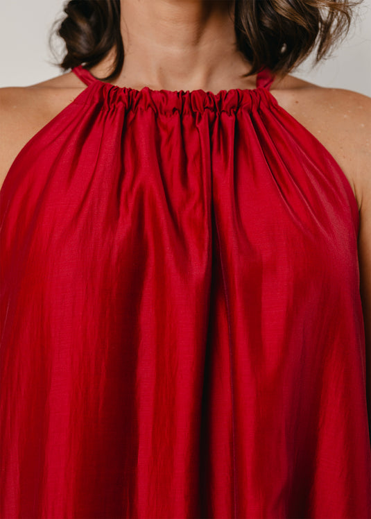 Double layer halter maxi dress with back tie