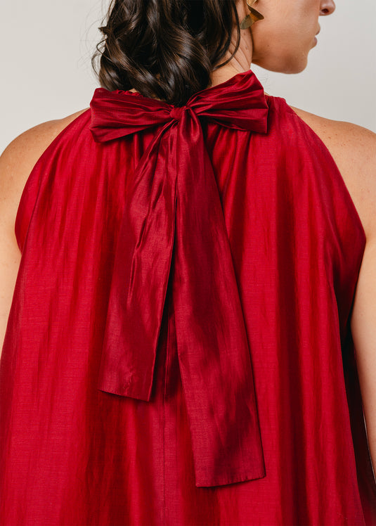 Double layer halter maxi dress with back tie